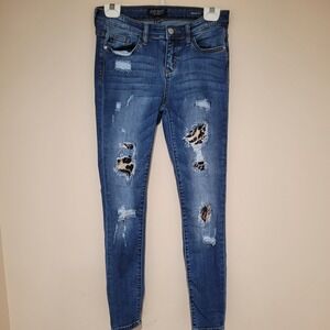 Judy Blue  Size 5 Skinny Jeans Distressed Cheetah Patches Denim Pants‎